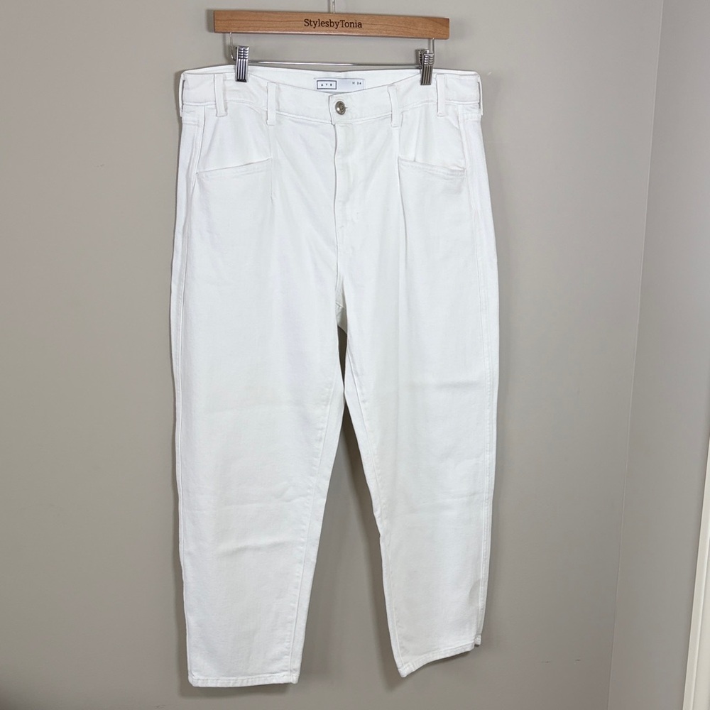 AYR The Beat Barrel Leg Ankle Jean White High Rise Ankle Relaxed Sz 34 - Picture 3 of 16